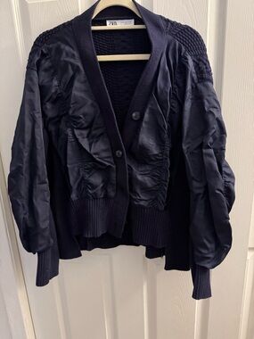 Zara Navy Blue Varsity-Style Jacket